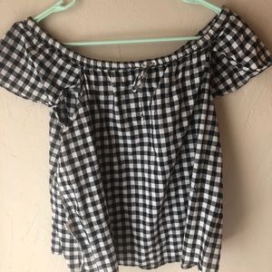 Checkered black and white off the shoulder top